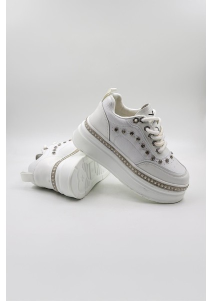 Ithal Single Taşlı Model Kadın Sneakers Spor Ayakkabı KB0051 Beyaz modelleri