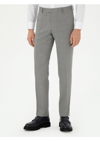 Erkek Gri Slim Fit Yün Klasik Pantolon 50305818-VR024