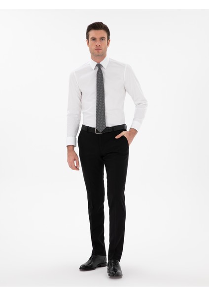 Erkek Siyah Slim Fit Yün Karışımlı Klasik Pantolon 50306053-VR046