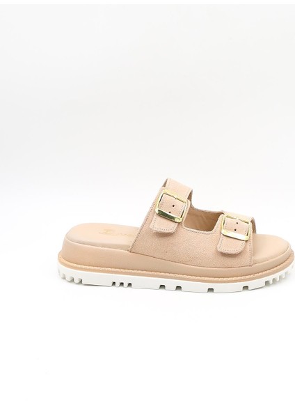 Kadın Yazlık Kemer Detaylı Deri Terlik VN470009Y Bej