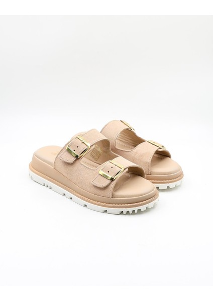 Kadın Yazlık Kemer Detaylı Deri Terlik VN470009Y Bej modelleri
