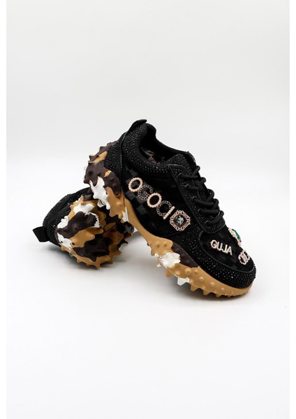 Ithal Taşlı Işlemeli Kadın Spor Ayakkabı GJ338 Siyah modelleri