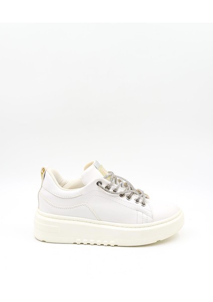 Yüksek Taban Taşlı Bağcıklı Sneaker Kadın Spor Ayakkabı KB6002 Beyaz