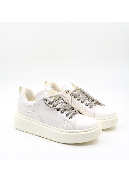 Yüksek Taban Taşlı Bağcıklı Sneaker Kadın Spor Ayakkabı KB6002 Beyaz fiyatları