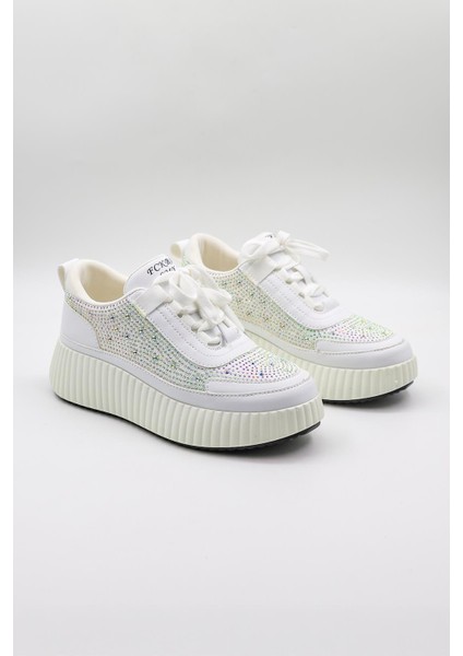 Dolgu Topuk Taşlı Kadın Spor Ayakkabı KB0005 Beyaz fiyatları