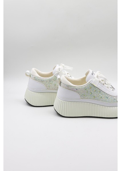 Dolgu Topuk Taşlı Kadın Spor Ayakkabı KB0005 Beyaz fırsatları