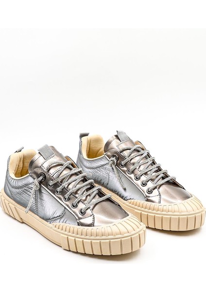 Paraşüt Kumaş Taşlı Bağcıklı Sneaker Kadın Spor Ayakkabı KB2304 Platin fiyatları