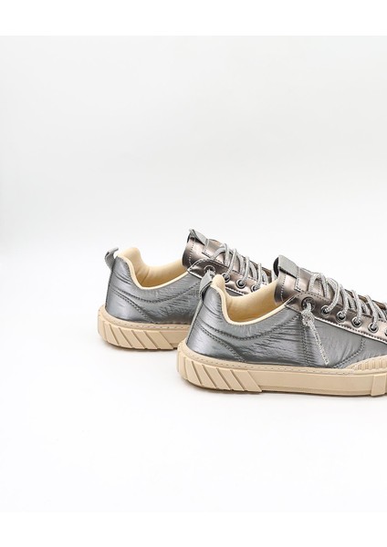 Paraşüt Kumaş Taşlı Bağcıklı Sneaker Kadın Spor Ayakkabı KB2304 Platin fırsatları