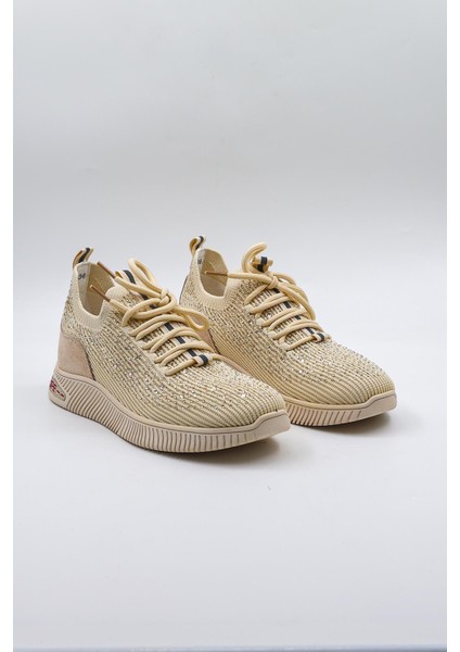 Taş Detaylı Triko Ithal Kadın Sneakers Spor Ayakkabı KB0001 Bej fiyatları