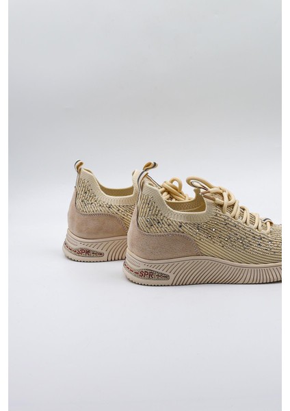 Taş Detaylı Triko Ithal Kadın Sneakers Spor Ayakkabı KB0001 Bej fırsatları