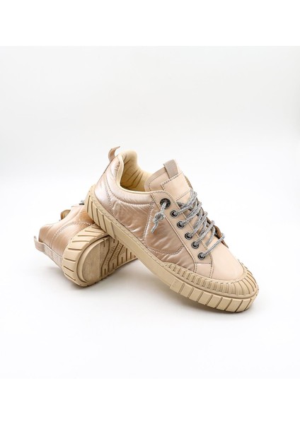 Paraşüt Kumaş Taşlı Bağcıklı Sneaker Kadın Spor Ayakkabı KB2304 Vizon modelleri