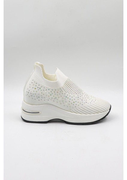Taş Detaylı Sneaker Kadın Spor Ayakkabı KB008 Beyaz