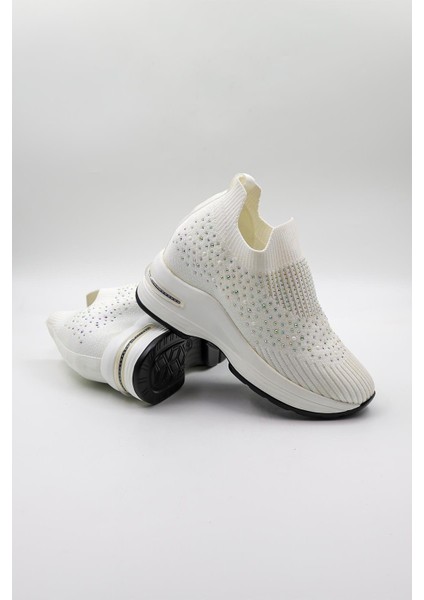 Taş Detaylı Sneaker Kadın Spor Ayakkabı KB008 Beyaz modelleri