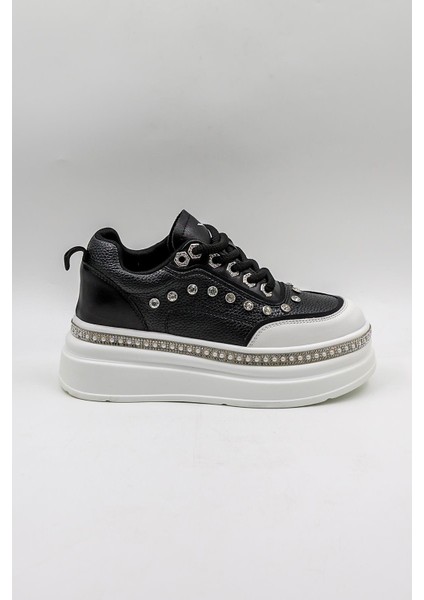 Ithal Single Taşlı Model Kadın Sneakers Spor Ayakkabı KB0051 Siyah