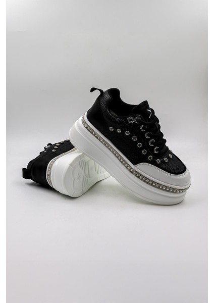 Ithal Single Taşlı Model Kadın Sneakers Spor Ayakkabı KB0051 Siyah modelleri