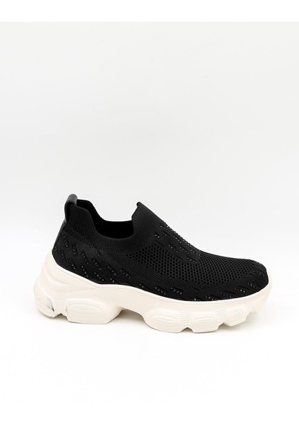 Ithal Dolgu Tabanlı Triko Sneakers Kadın Spor Ayakkabı GJ497 Siyah