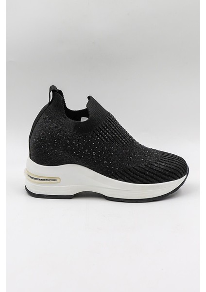 Taş Detaylı Sneaker Kadın Spor Ayakkabı KB008 Siyah