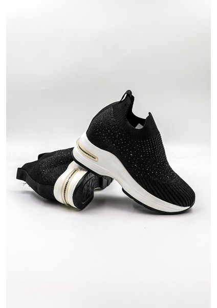 Taş Detaylı Sneaker Kadın Spor Ayakkabı KB008 Siyah modelleri