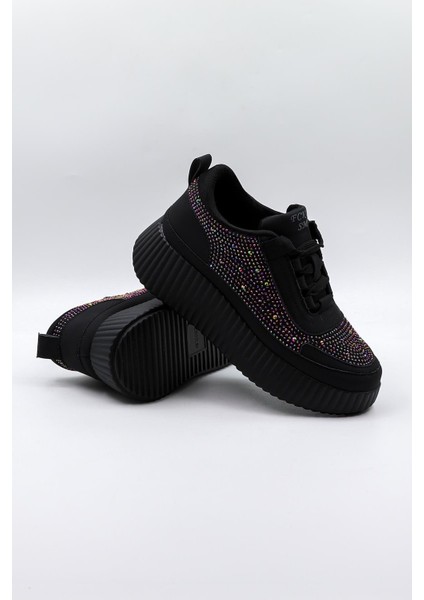 Dolgu Topuk Taşlı Kadın Spor Ayakkabı KB0005 Siyah modelleri
