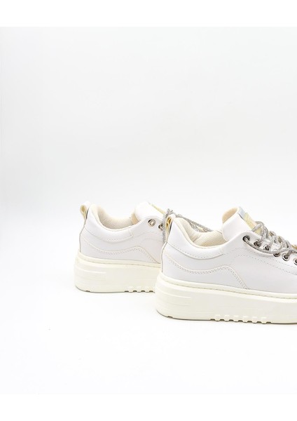 Yüksek Taban Taşlı Bağcıklı Sneaker Kadın Spor Ayakkabı KB6002 Beyaz fırsatları