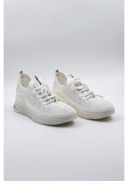 Taş Detaylı Triko Ithal Kadın Sneakers Spor Ayakkabı KB0001 Beyaz fiyatları