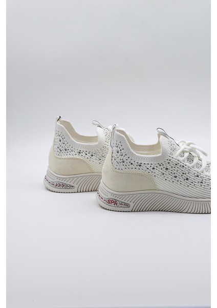 Taş Detaylı Triko Ithal Kadın Sneakers Spor Ayakkabı KB0001 Beyaz fırsatları