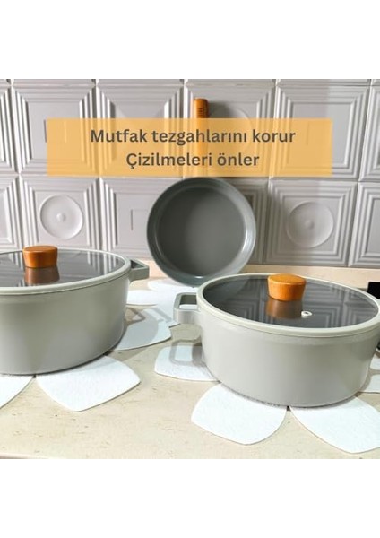 12'li Set Tava Tencere Koruyucu ve Düzenleyici Keçesi Beyaz modelleri