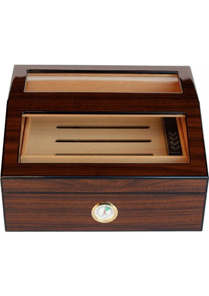 Sedir 2 Kat Camlı Kahverengi Humidor Puro Kutusu RA93X modelleri