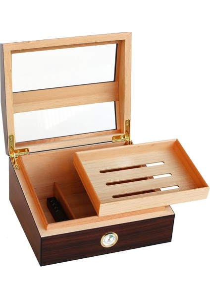 Sedir 2 Kat Camlı Kahverengi Humidor Puro Kutusu RA93X fırsatları