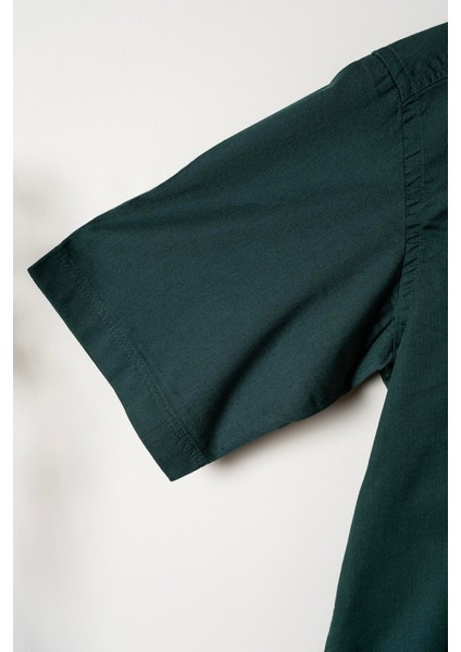 Erkek Comfort Fit Basic Kısa Kol Tek Cepli Yıkamalı Gabardin Gömlek Kansas Ss B01.251.428 - Orman Yeşili