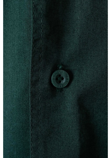 Erkek Comfort Fit Basic Kısa Kol Tek Cepli Yıkamalı Gabardin Gömlek Kansas Ss B01.251.428 - Orman Yeşili