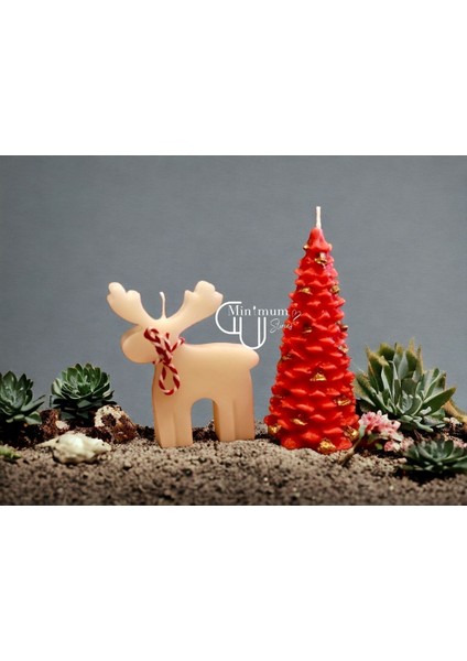 Yılbaşı Temalı Çam Ağacı & Geyik Elma & Tarçın Kokulu 2'li Mum Seti