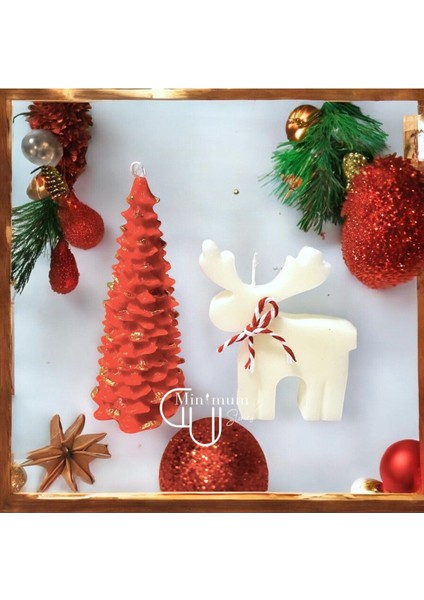 Yılbaşı Temalı Çam Ağacı & Geyik Elma & Tarçın Kokulu 2'li Mum Seti fiyatları