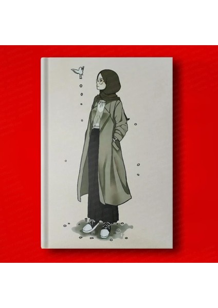 Kadın ve Kuş Baskılı Defter, 13X24 Cm, 160 Sayfa, Suni Deri Kapak