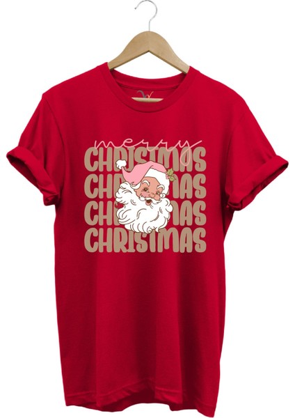 Unisex Yılbaşı Yeni Yıl Noel Baba Merry Christmas Kar Baskılı %100 Pamuk Regular Fit T-Shirt