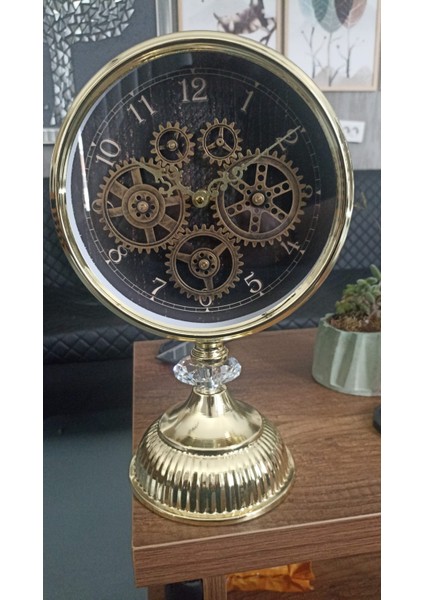 Metal Çarklı Masa Saati Gold 25 cm x 15 cm modelleri