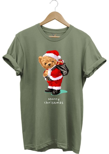 Yılbaşı Yeni Yıl Merry Christmas Sevimli Ayıcık Baskılı %100 Pamuk Regular Fit T-Shirt
