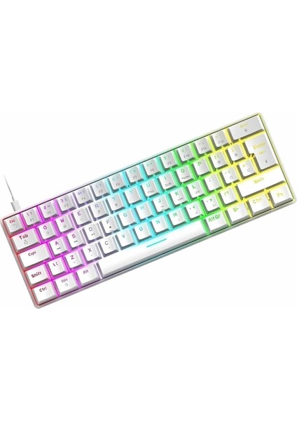 Trol Red Switch Mini Rgb Oyun Klavyesi Gaming Mekanik 62 Tuşlu 18 Rgb LED USB Tip-C Kablosu Beyaz T60-WHITERED V-8683140025