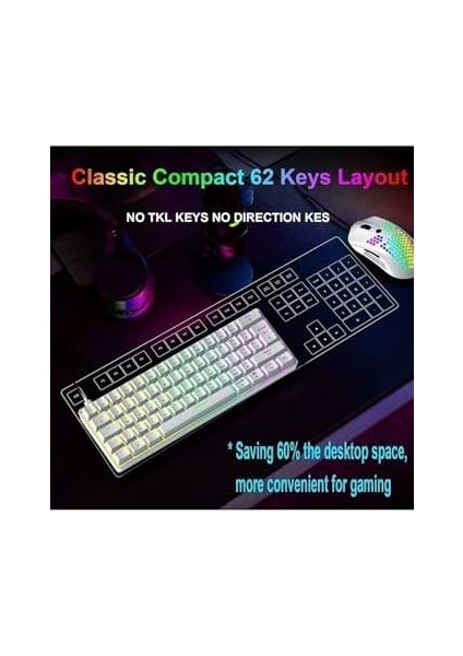Trol Red Switch Mini Rgb Oyun Klavyesi Gaming Mekanik 62 Tuşlu 18 Rgb LED USB Tip-C Kablosu Beyaz T60-WHITERED V-8683140025
