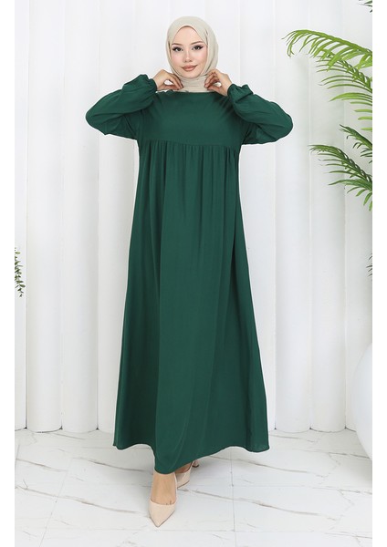 Belden Büzgülü Elbise 4102-03 Zümrüt Yeşili