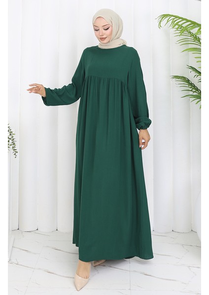 Belden Büzgülü Elbise 4102-03 Zümrüt Yeşili fiyatları