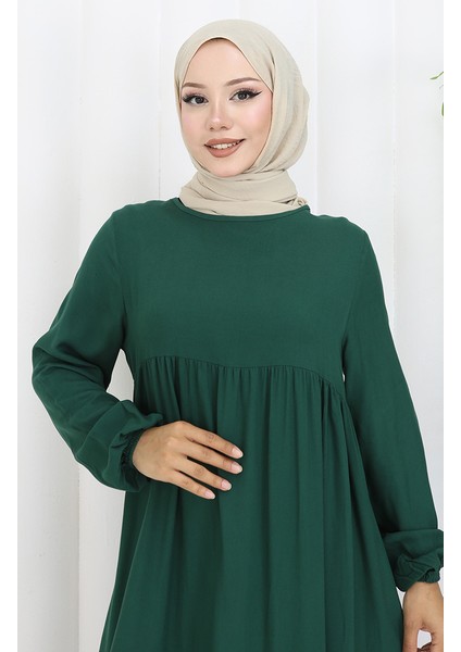 Belden Büzgülü Elbise 4102-03 Zümrüt Yeşili modelleri