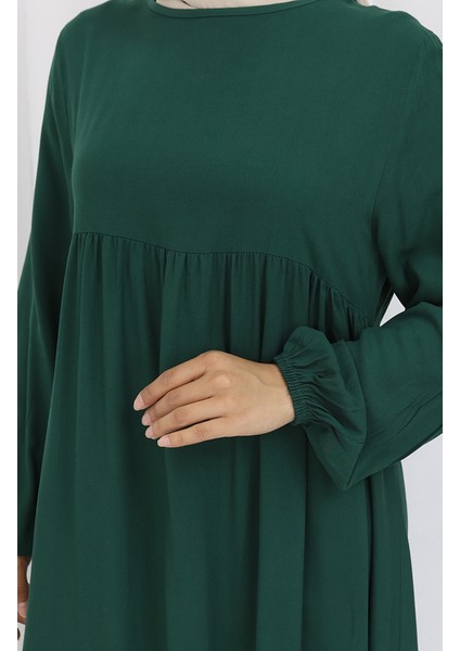Belden Büzgülü Elbise 4102-03 Zümrüt Yeşili fırsatları