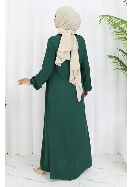 Belden Büzgülü Elbise 4102-03 Zümrüt Yeşili indirimleri