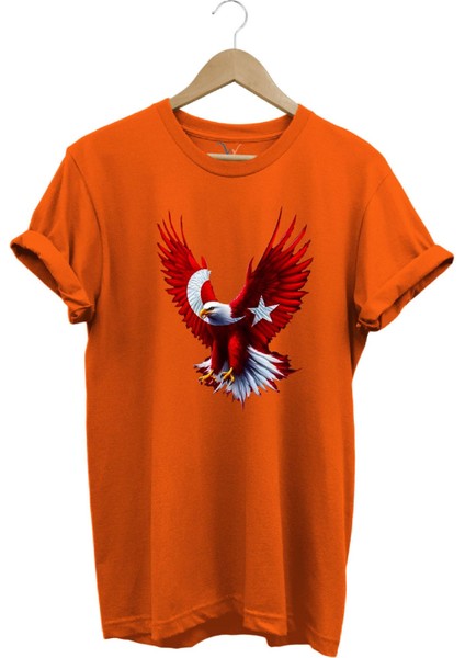 Türkiye Ay Yıldız Türk Bayrağı Kartal Tasarım Baskılı %100 Pamuk Regular Fit Bisiklet Yaka T-Shirt