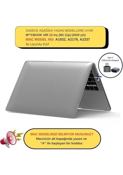 Macbook Air M1 Kılıf 13 Inç Kristalline Iz Yapmaz (Touchıd'li M1 Air) A2337 A2179 A1932 ile Uyumlu Gri fiyatları