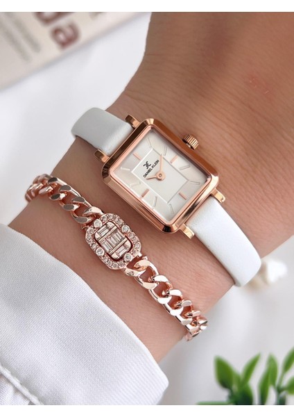 Minimalist Model Deri Kordon 3 Atm Suya Dayanıklı Özel Tasarım Kadın Kol Saat+Bileklik VS.BLKT.0441