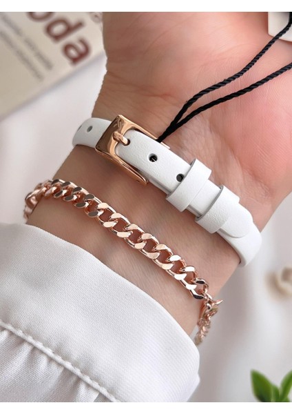 Minimalist Model Deri Kordon 3 Atm Suya Dayanıklı Özel Tasarım Kadın Kol Saat+Bileklik VS.BLKT.0441 modelleri