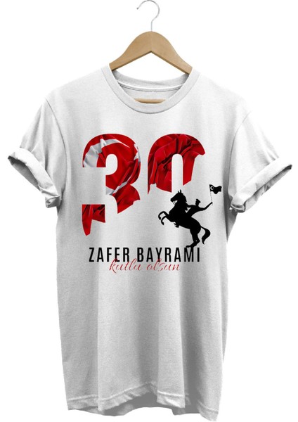 Atatürk 30 Ağustos Zafer Bayramı Bayrak Baskılı %100 Pamuk Regular Fit T-Shirt