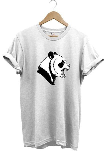 Kızgın Kükreyen Panda Baskılı %100 Pamuk Bisiklet Yaka Regular Fit T-Shirt